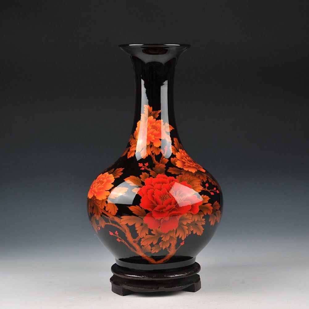 MQHY-Ceramic Vase Ornaments Fashion Crystal Peony Vase Home Flower Plug Living Room Decoration Crafts Essential Office Handmake Artwork Collectibles,Black Enjoy