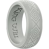 King Will Silicone Mens Ring - Breathable Wedding Bands for Men 8mm Wide Rubber Engagement Band, Geometry/Waves with Design, Comfort Fit Ring- 1/4/6 Variety Multipack Silver/Dark Blue/Grey Size 8-14