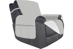 Deeky Recliner Chair Covers for Large Recliner, Reclining Chair Cover Slipcovers, Couch Sofa Covers for Dogs Pets Reversible Water Resistant Furniture Covers with Elastic Straps, Light Gray/Ivory
