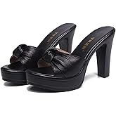 PTNOKA Women's Fish Mouth Platform Chunky High Heel Mule Sandals Comfortable Lightweight Slip On Open Toe Wedge Slide Sandals Fashion Dress Sandals for Formal Evening Party Wedding