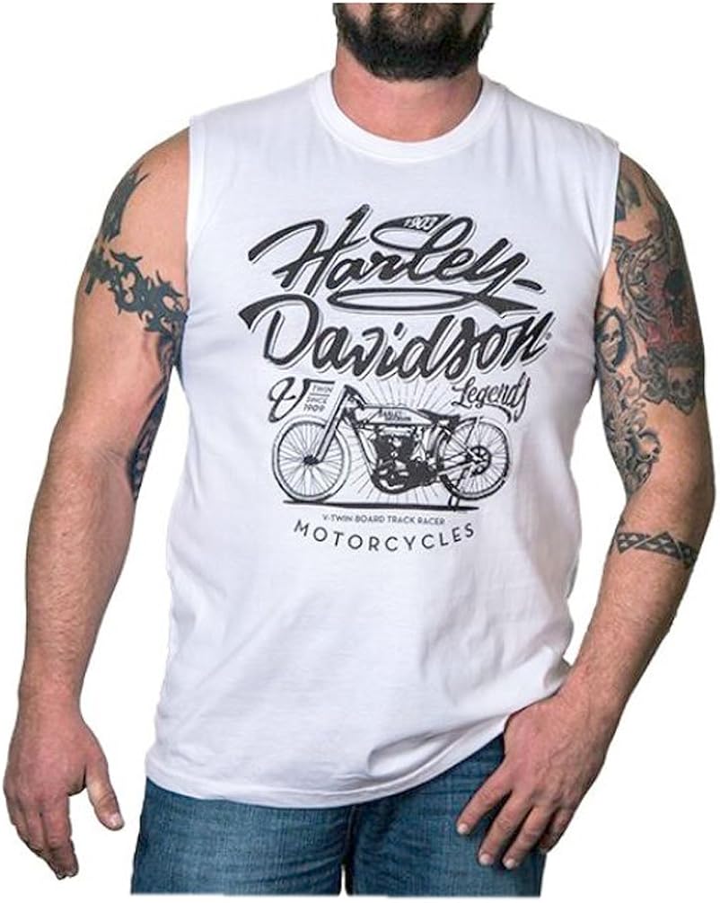 HarleyDavidson Men's Vintage Whitewall Sleeveless Muscle Tee, Solid