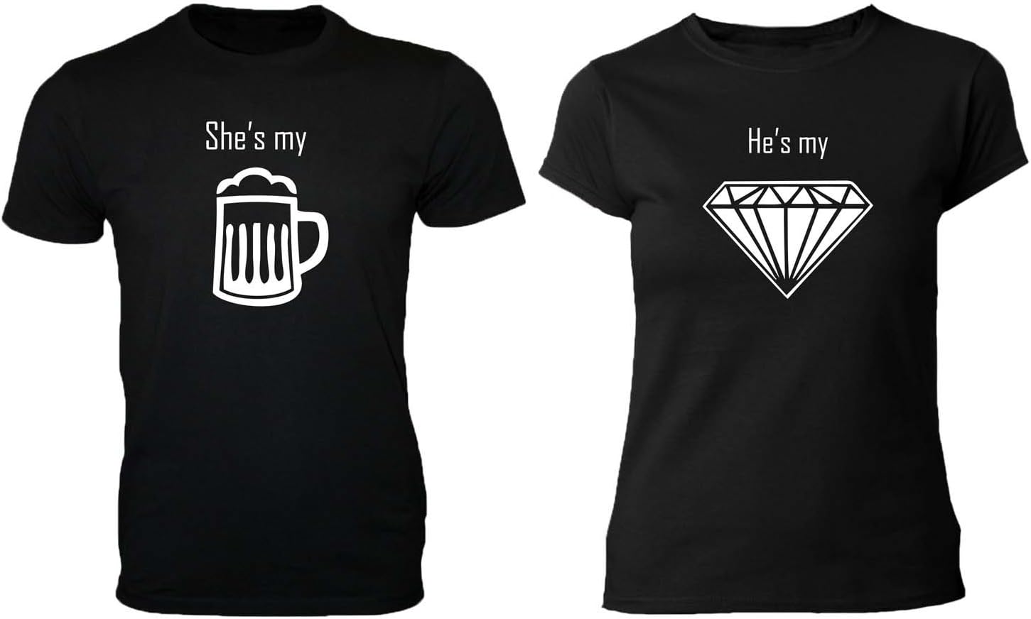 TheYaYaCafe Yaya Cafe Valentine Couple T Shirts She is My Beer He is My Diamond 100% Cotton Men Women for Girlfriend Boyfriend Husband Wife Gifts