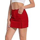 Women's Mini Cargo Denim Skirt, Low Rise Cargo Skirt Button Bodycon Jean Skirt with Pockets