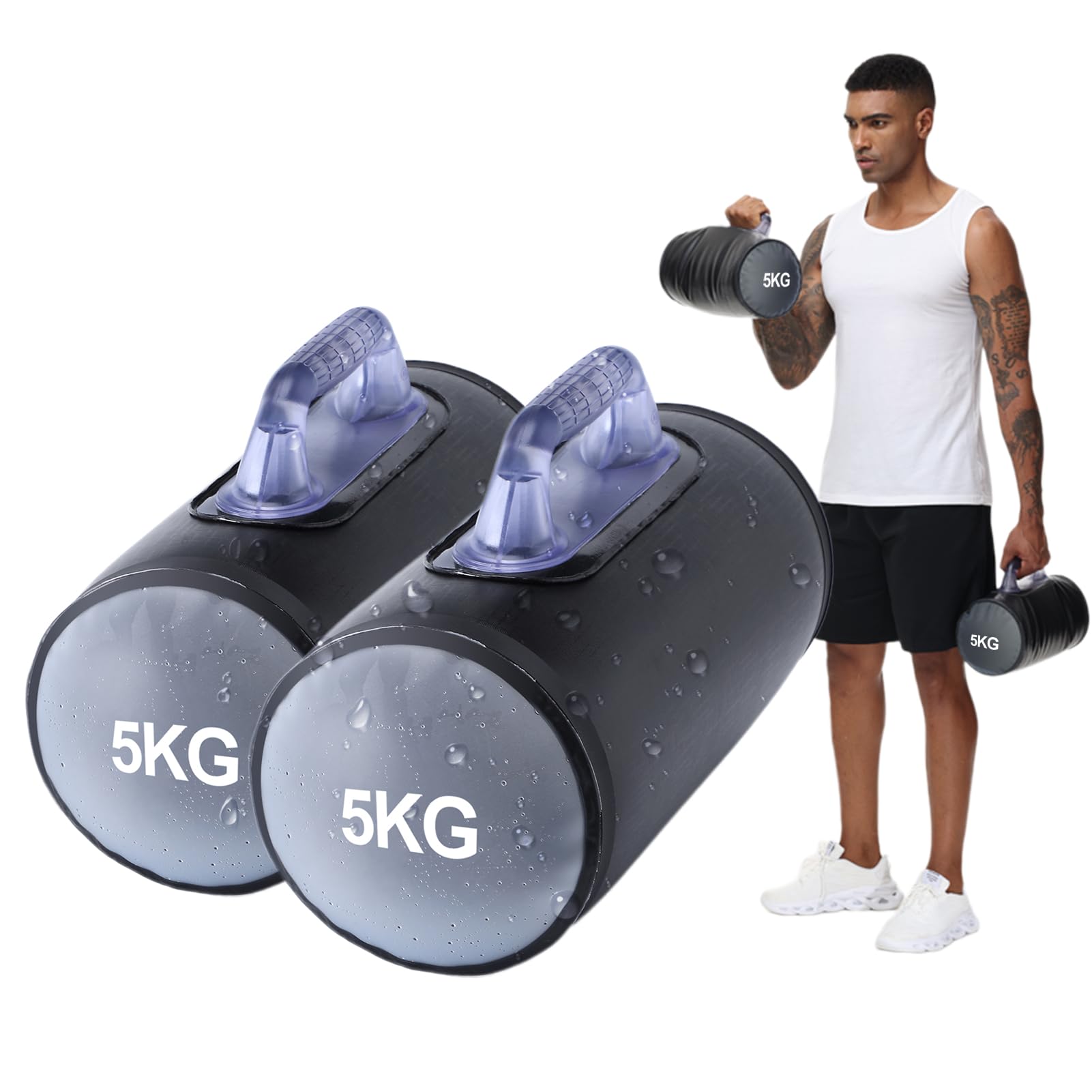 DEIRIS Water Dumbbells, Water Filled Weights Set, Travel Weights, Water Weight Bag, Adjustable Weights Dumbbells to 10 KG Pair, for Strength Training, Fitness and Shaping