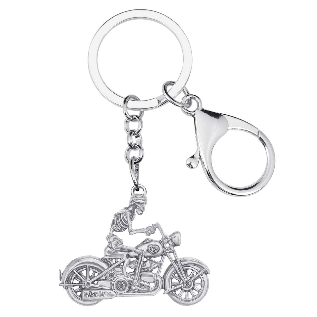 BONSNY Alloy Halloween Skull Keyring Bike Motorcycle Keychain For Women Girl Key Bag Phone Charm Gift (Silver Skull Motorcycle)