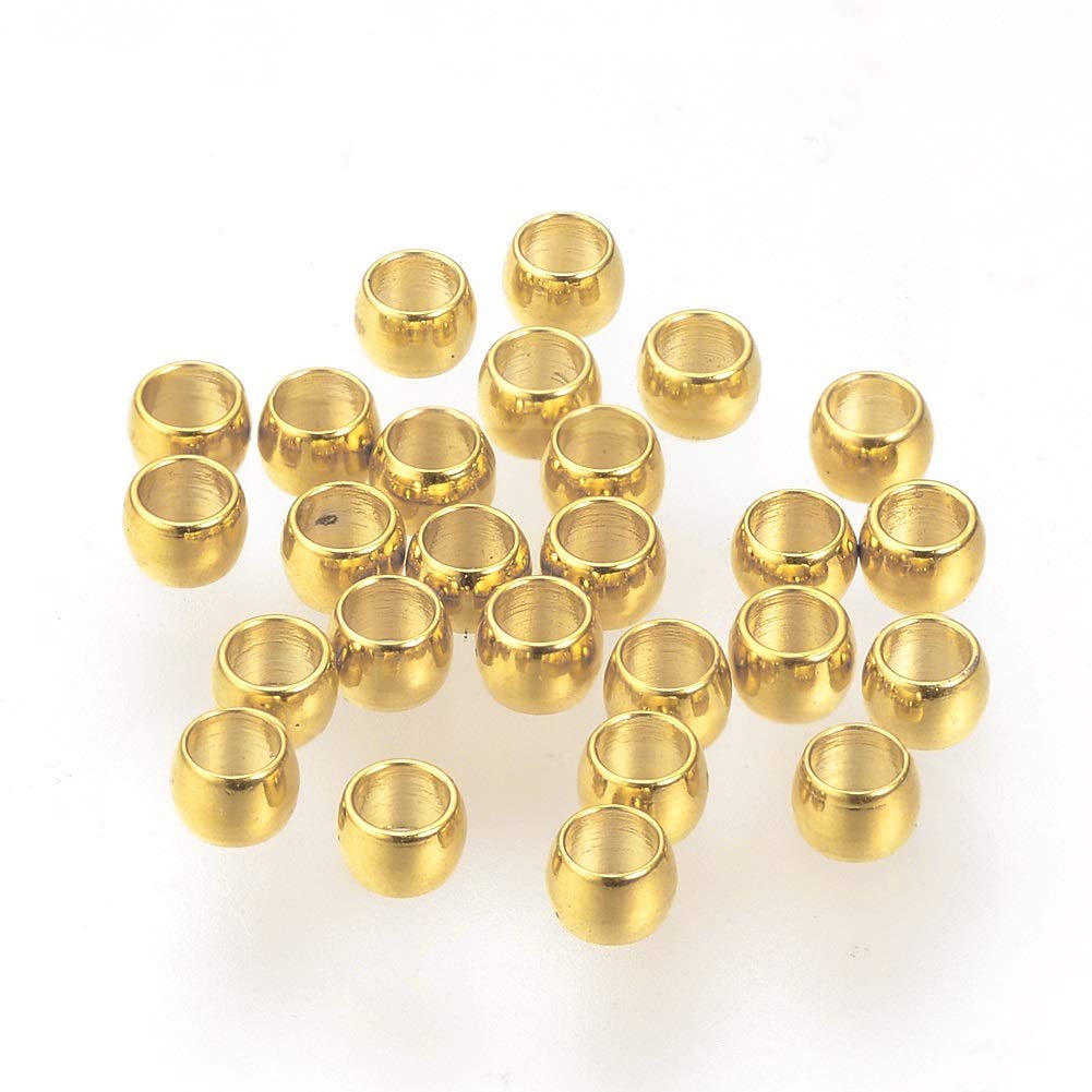 HOBBIESAY 500pcs 2mm Real 24K Gold Plated Loose Spacer Beads 316 Surgical Stainless Steel Crimp Beads Rondelle Solid Metal Spacer Beads for DIY Jewelry Crafts Making, Hole: 1mm