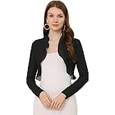 Allegra K Women's Elegant Crop Shrugs for Evening Dress Long Sleeve Textured Open Front Ruffle Bolero Shrug