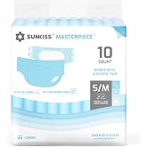 SUNKISS Masterpiece Adult Diapers with Tabs, Unisex, S/M, Blue, 10 Count | Ultra High Absorbency, Plastic-backed Briefs, Refastenable Tabs, Odor Control, Leak Protection for Daytime &amp; Overnight Use