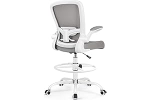 FelixKing Drafting Chair - Ergonomic Tall Office Chair for Standing Desk | Adjustable Footrest Ring, Lumbar Support, Flip-up Armrests | Breathable Mesh | Home Office & Drawing Use, Gray