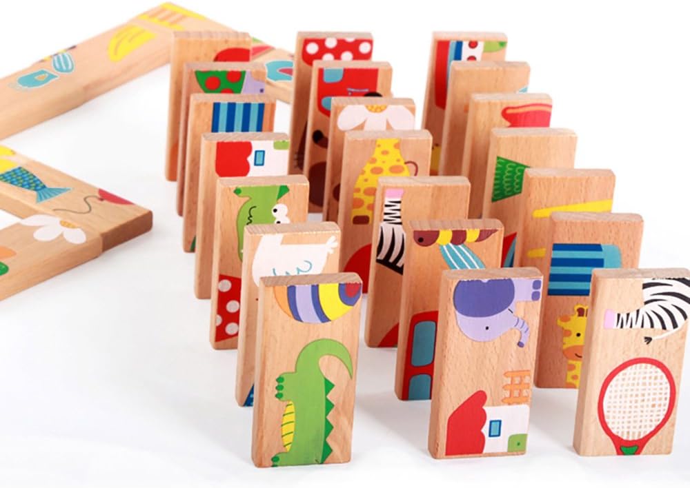 Dominoes Wooden 28pcs/set Animal Colored Puzzle Cartoon Montessori Educational Baby Toys Cute Birthday Gifts Funny Kids Games | Dingze (28 tablets)