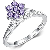 Gnteey Natural Amethyst Flower Cluster Ring in 925 Sterling Silver Amethyst Flower Ring Jewelry for Women