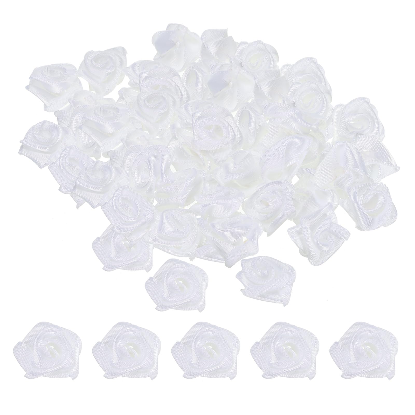PATIKIL 0.6" Mini Satin Ribbon Roses, 50 Pcs Tiny Fabric Flowers Embellishments Rosettes Applique for DIY Crafts and Wedding, White — image 1