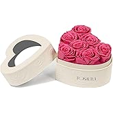 Rosaura Heart-Shaped Preserved Roses Gift Box - Real Forever Flowers for Christmas, Birthday, Valentine's & Mother's Day (pink, 7 roses)