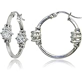 Sterling Silver Polished Cubic Zirconia Round Two Stone Hoop Earrings