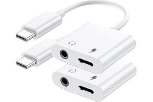 NIMIZO 2 Pack USB C to 3.5mm Headphone and Charger Adapter, 2-in-1 USB C to Aux Jack Dongle Cable Cord with PD Fast Charging for iPhone 16 Pro/15 Pro Max, iPad Pro, Galaxy S23/S22/S21/S20 Ultra, Pixel