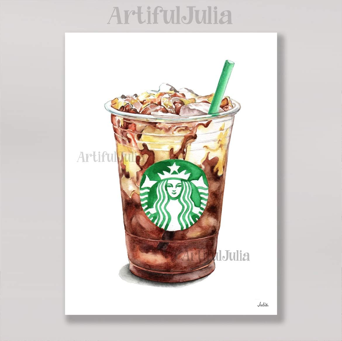 Coffee Wall Art Starbucks Ice Coffee Art Print Kitchen Dining Room Decoration of Watercolor Painting