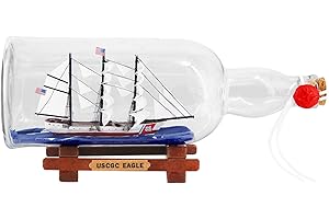 NAUTIMALL 11inch USCGC US Coast Guard Eagle Ship in a Bottle Glass Ornament Nautical Glass Float Home Decor Gift for Kids