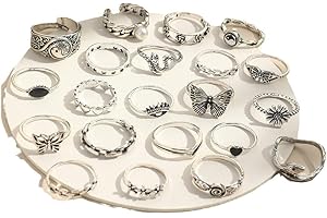 21 Sets White Gold Plated Butterfly Heart Flower Snake Statement Ring Personalized Accessory Ideal for Women's Daily Casual W