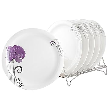 WHITE GOLD MELAMINE ROUND SHAPE DECO 11 INCH FULL DINNER PLATE CROCKERY D009 - IRIS (6 Pcs)