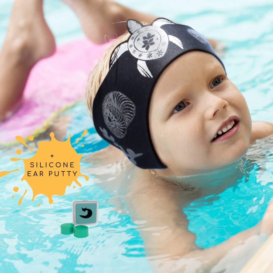 Will & Fox Swimming Headband with Earplugs for Kids - Non Slip Grip and Adjustable Ear Band (Turtle Black, Medium) : Sports & Outdoors
