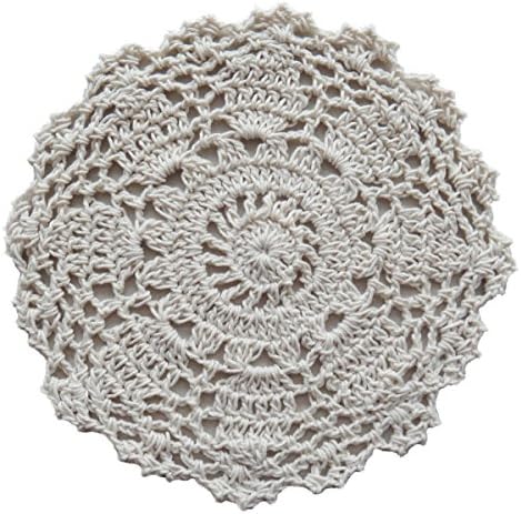 Youmehome Handmade Crochet Doilies Coaster Round Viantage Lace Cotton Hollow 6 inches(15 cm) Pack of 6 pcs (Beige)