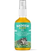 Badger USDA Certified Organic Baby Oil for Dry Skin, 4 fl oz | Soften &amp; Moisturize Dry Skin or Cradle Cap, Soothing, Vegan, Gentle for Babies, Cradle Cap Oil, Vegan Baby Oil