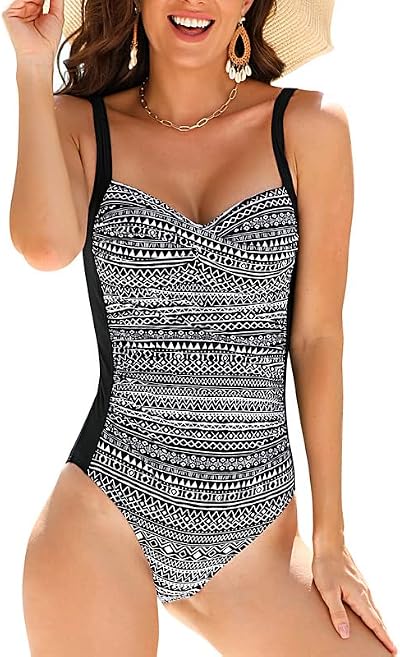 WIN.MAX One Piece Swimsuit Tummy Control Ruched Padded Plus Size C-DD Cup