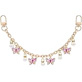 Butterfly Pearl Decorative Bag Charms - 10'' Pink Butterflies Pendant Bagchain, Replacement Extension Chain for Tote Shoulder Bags Handlebag Chains Straps for Women Crossbody