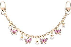 LUNECLAT Butterfly Pearl Decorative Bag Charms - 10'' Pink Butterflies Pendant Bagchain, Replacement Extension Chain for Tote Shoulder Bags Handlebag Chains Straps for Women Crossbody
