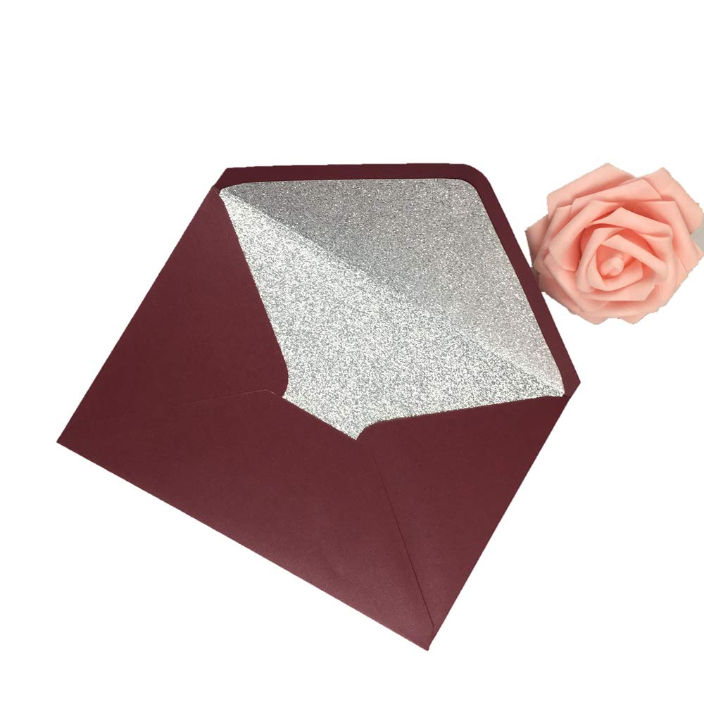 Photo 1 of 25 PCS Pearl Burgundy with Silver Glitter Envelopes A7, 5.35 x 7.7 inches, Perfect for 5x7 Wedding Invitation Cards,Birthday Greeting RSVP Invite