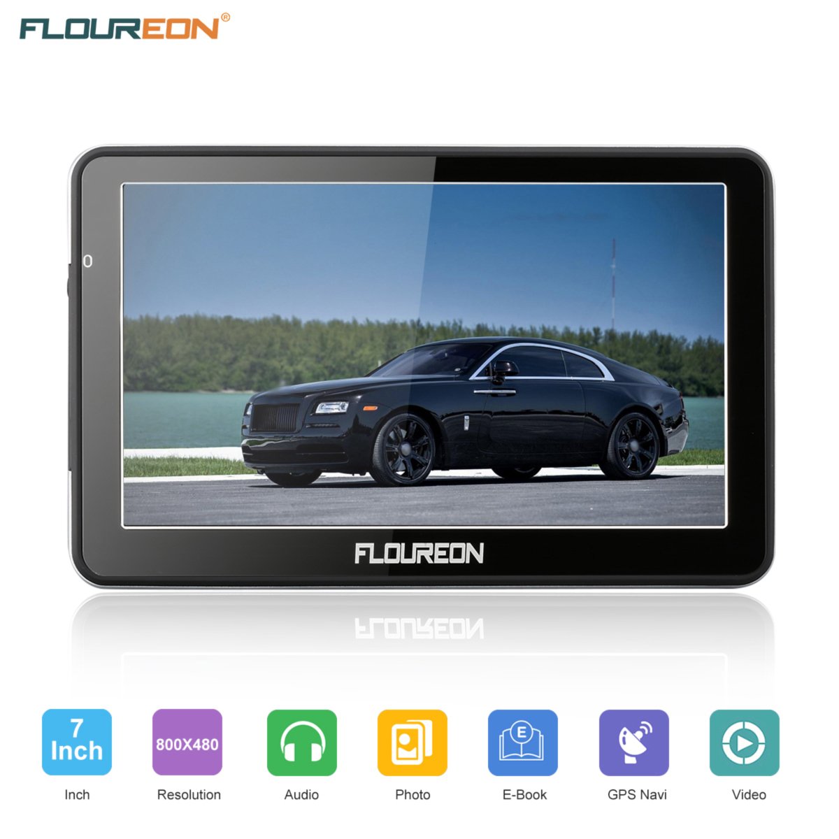 GPS de Coches, FLOUREON Navigation de 7 Pulgadas Pantalla LCD capacitiva Sat Nav Navigator para camión y automóvil con actualizaciones de mapas de por Vida (Negro)