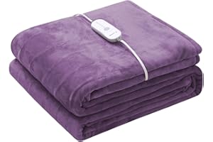Wapaneus Electric Blanket 62”x84” Flannel Heated Blanket Twin Size with 5 Heating Settings 10 Hours Auto-Off, Fast-Heating, ETL Listed, Machine Washable, Purple