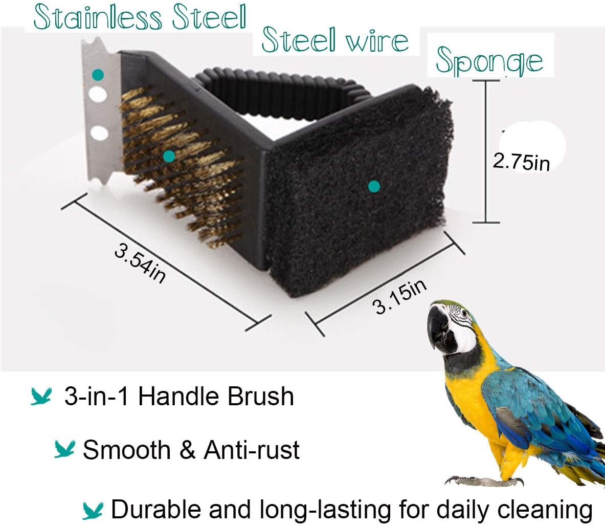 Bonaweite Bird Cage Cleaning Brush, Multi-Function Stainless Steel Triangle Birdcage Cleaner, Pet Supply Kennel Cage Accessory for Parrot Birds Dogs Cats : Pet Supplies