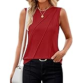 ZESICA Women's Summer Pleated Tank Top Sleeveless Crewneck Business Casual Loose Tops Shirts 2026 Fashion Clothes Outfits