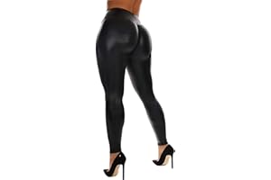 RIOJOY Womens Sexy Leather Leggings PU High Waist Butt Lifting Pleather Pants Stretchy Faux Leather Tights Push Up