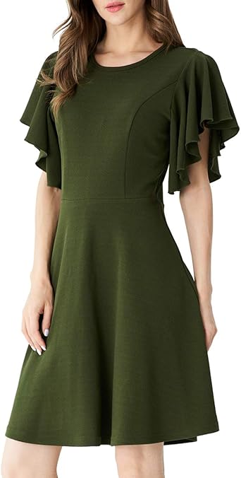 flutter sleeve fit and flare dress
