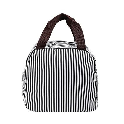 MINISO Stripe Pattern Lunch Bag for Office Women Men School Kids, Eco-Friendly Canvas