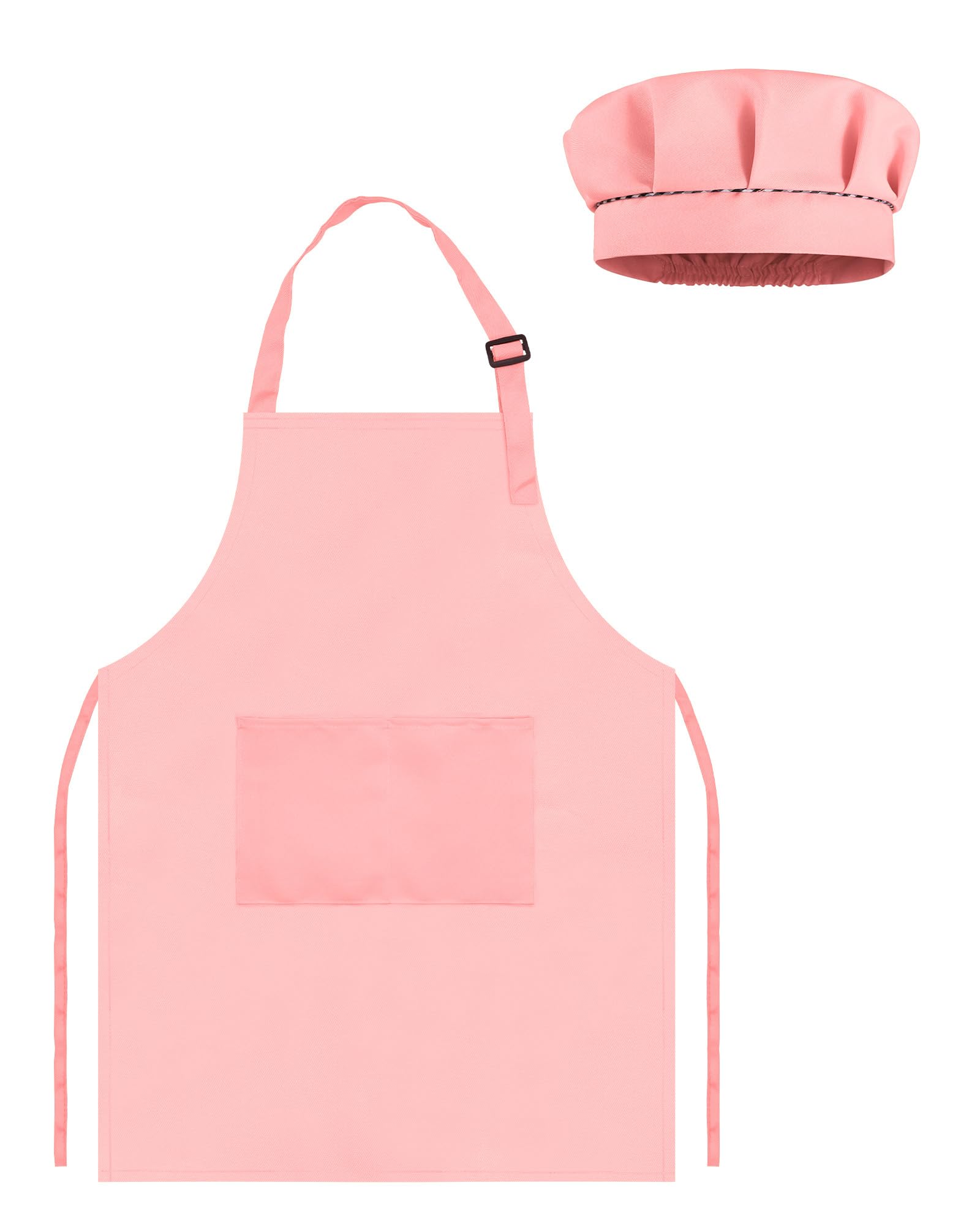 TOPWAYS Chef Hat and Apron Child Set, Adjustable Children Chef Apron Outfit Costume, Kitchen Apron for Baking Cooking Painting, Artist Apron with Two Pockets (pink, L (7 to 13 years))