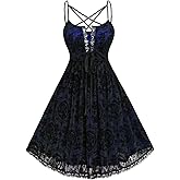 ROSE GAL Rosegal Women Plus Size Gothic Overlay Midi Dress Backless Spaghetti Strap A Line Dress