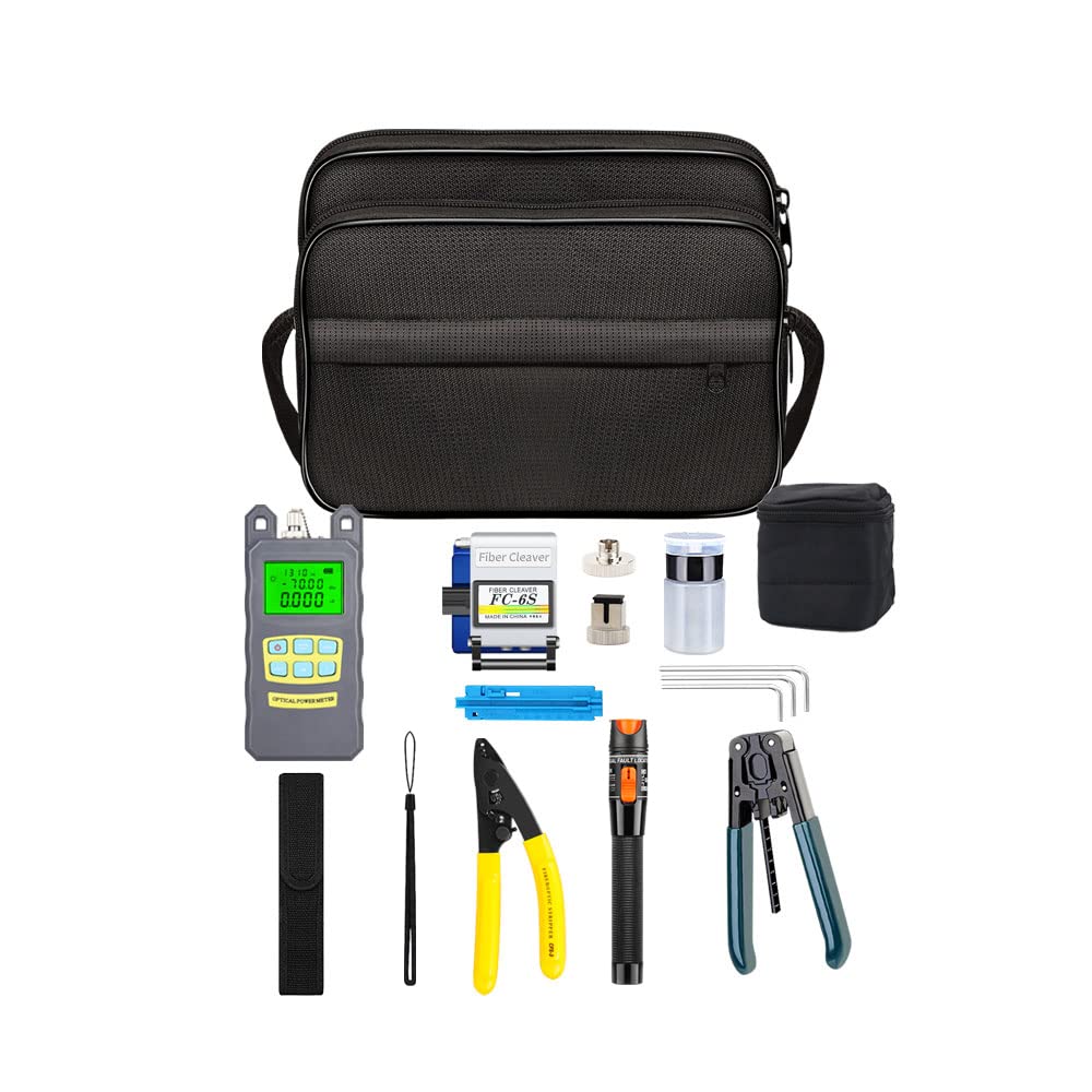 Fiber Optic Kit, 9 in 1 FTTH Kit with FC-6S Fiber Cleaver and Optical Power Meter 5km Visual Fault Locator Wire stripper