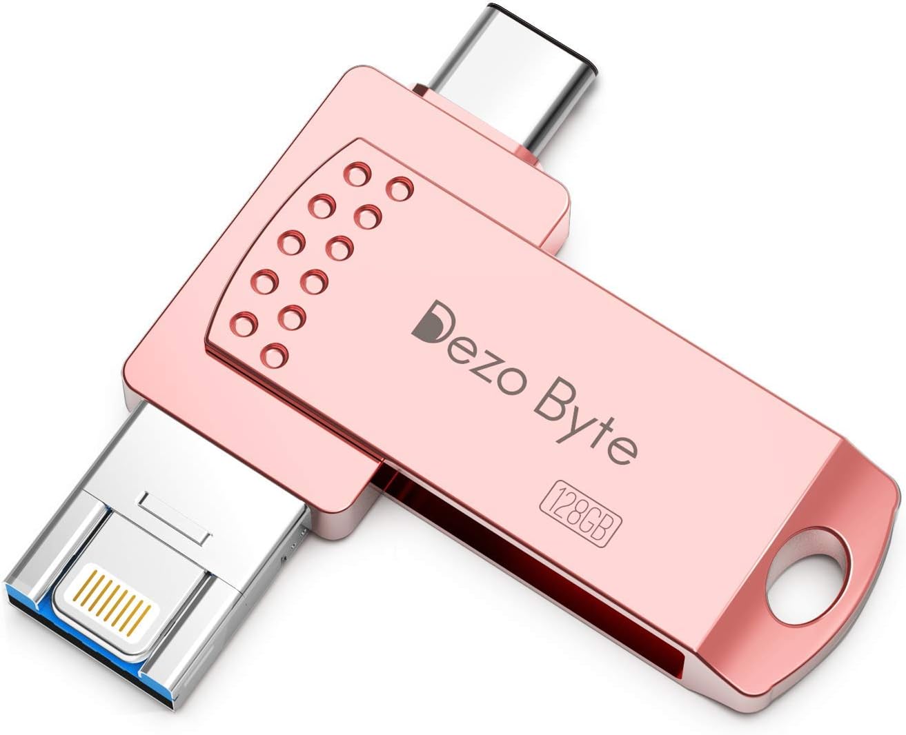 USB Flash Drives Memory Stick 128GB Photo Stick External Storage DEZOBYTE Thumb Dirve 3in1 Compatible iPhone iPad iOS MacBook USB C Android and PC (128GB-Pink)