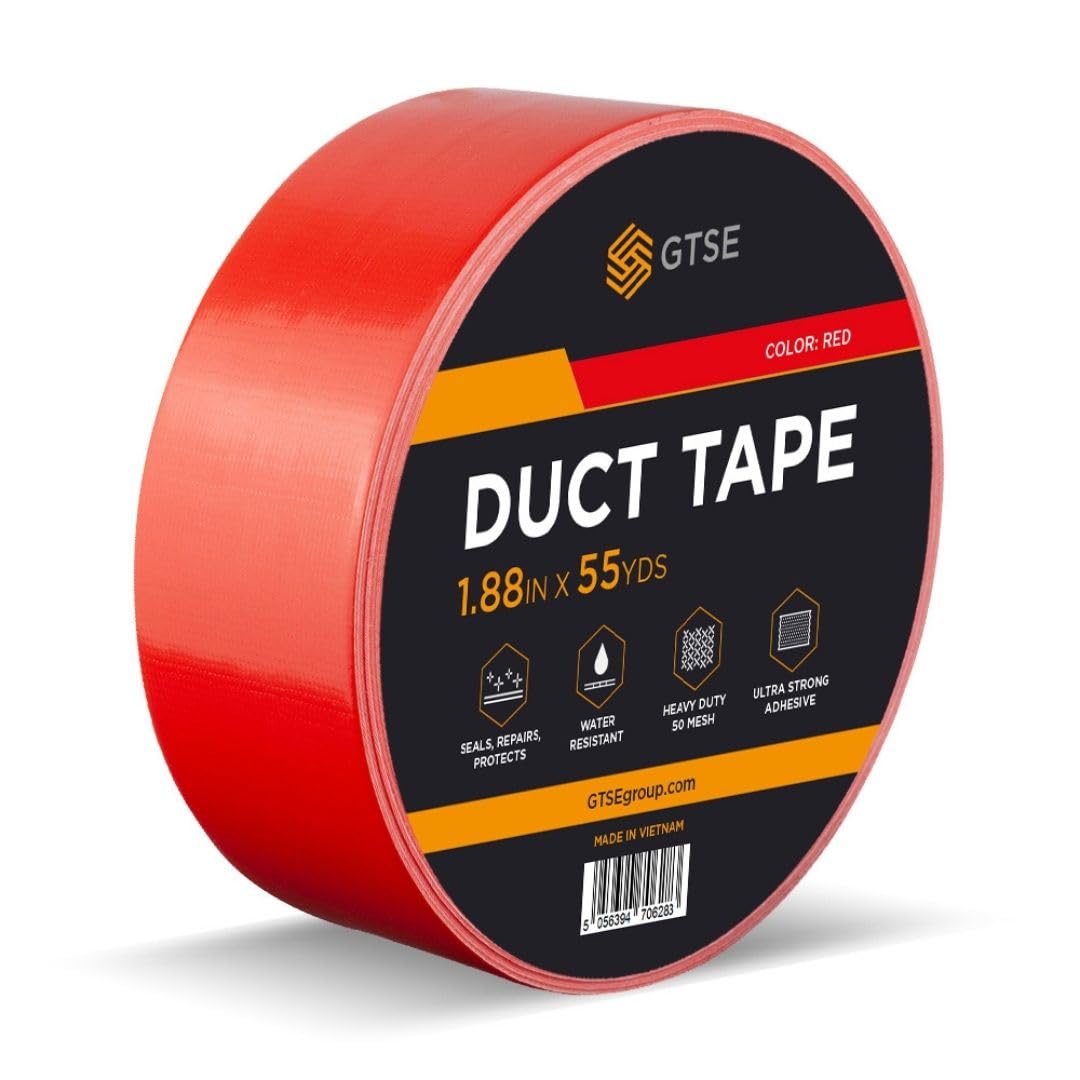 GTSE Red Duct Tape, 48mm x 50m, 2” Waterproof Strong Adhesive Gaffer Tape for Patching, Sealing, Securing Cables and Labelling, Heavy Duty Tape, One Roll