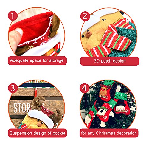 zhihu Various Styles Stockings for Santa Christmas Santa's Stockings Gifts Baskets Candy Holiday Candy Gift Bag and Treat Bags On Christmas Xmas Party Decorations (B-Set of 3)