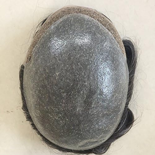 Men's Toupee Foryang Super Thin Skin With Lace Front Human Hair Pieces Toupee Hair Replacement System For Men Off Black Color #1B Mix 40% Grey Hair