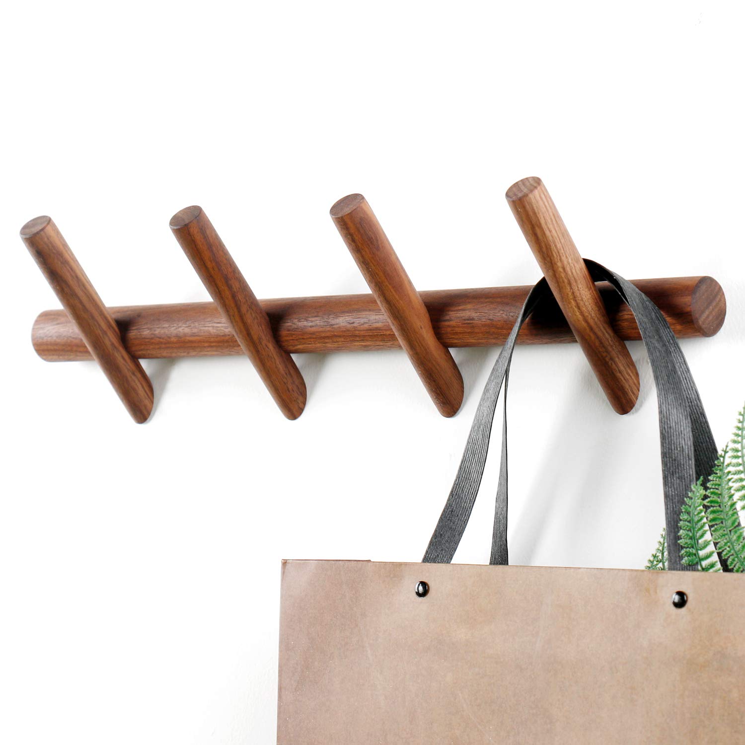 Photo 1 of YOYAI Wood Coat Hooks Wall Mounted Hat Rack Tower Hanger Wall Hooks Decorative Hanger with Pegs Entryway Bedroom Bathroom?Black Walnut,4 Hooks?