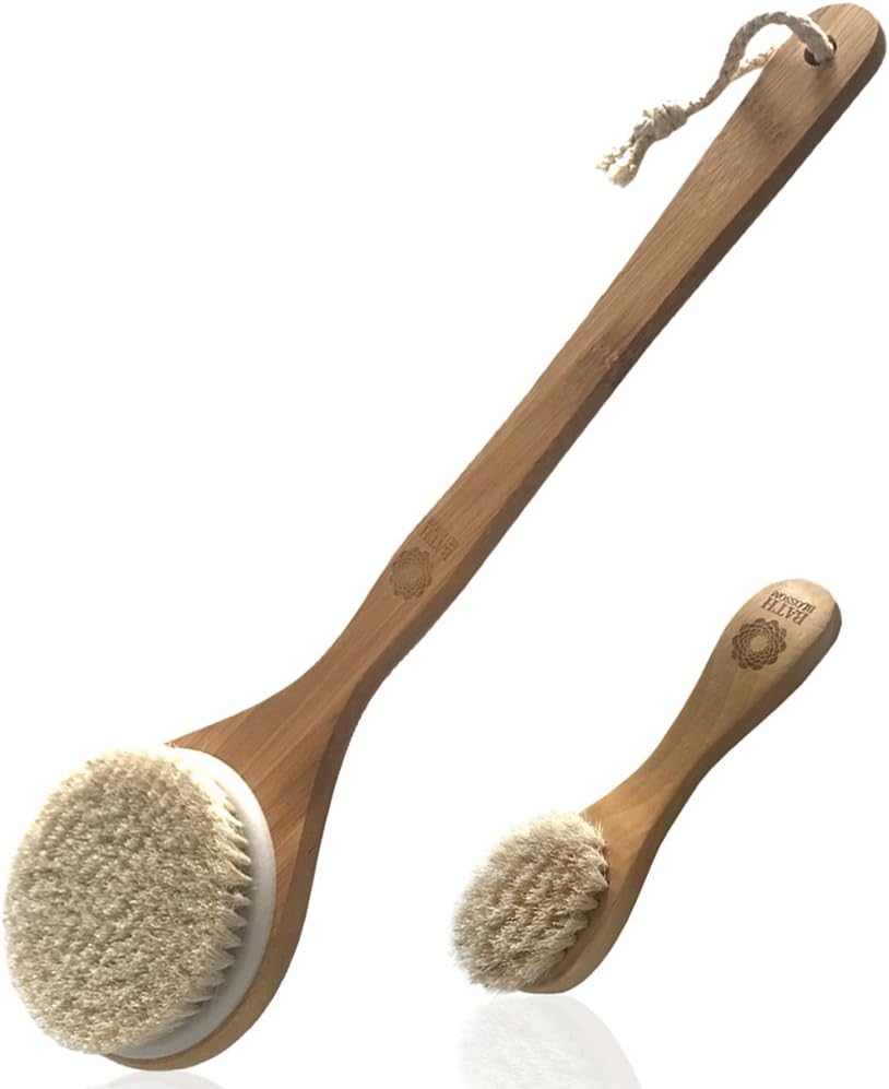 Body and Face Brush Set, Perfect for Dry Brushing, Back Brush Facial Scrub Skin Brush, Bath and Shower Exfoliating Brush With Soft Natural Horse Bristles, Great For Dead Skin Remover for Men Women