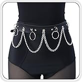 Punk Gothic Chain Belt for Women, Adjustable Edgy Gothic Waiet Leather Chain Belt for Rave Festival Rock