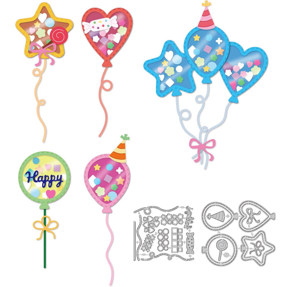 DELORIGIN 5 Styles Balloon Shakers Cutting Dies Card Invitation Making Die Cut Carbon Steel Die Cuts Stencils Scrapbooking Embossing Template Dies for DIY Paper Craft Albums Gift Card Decor