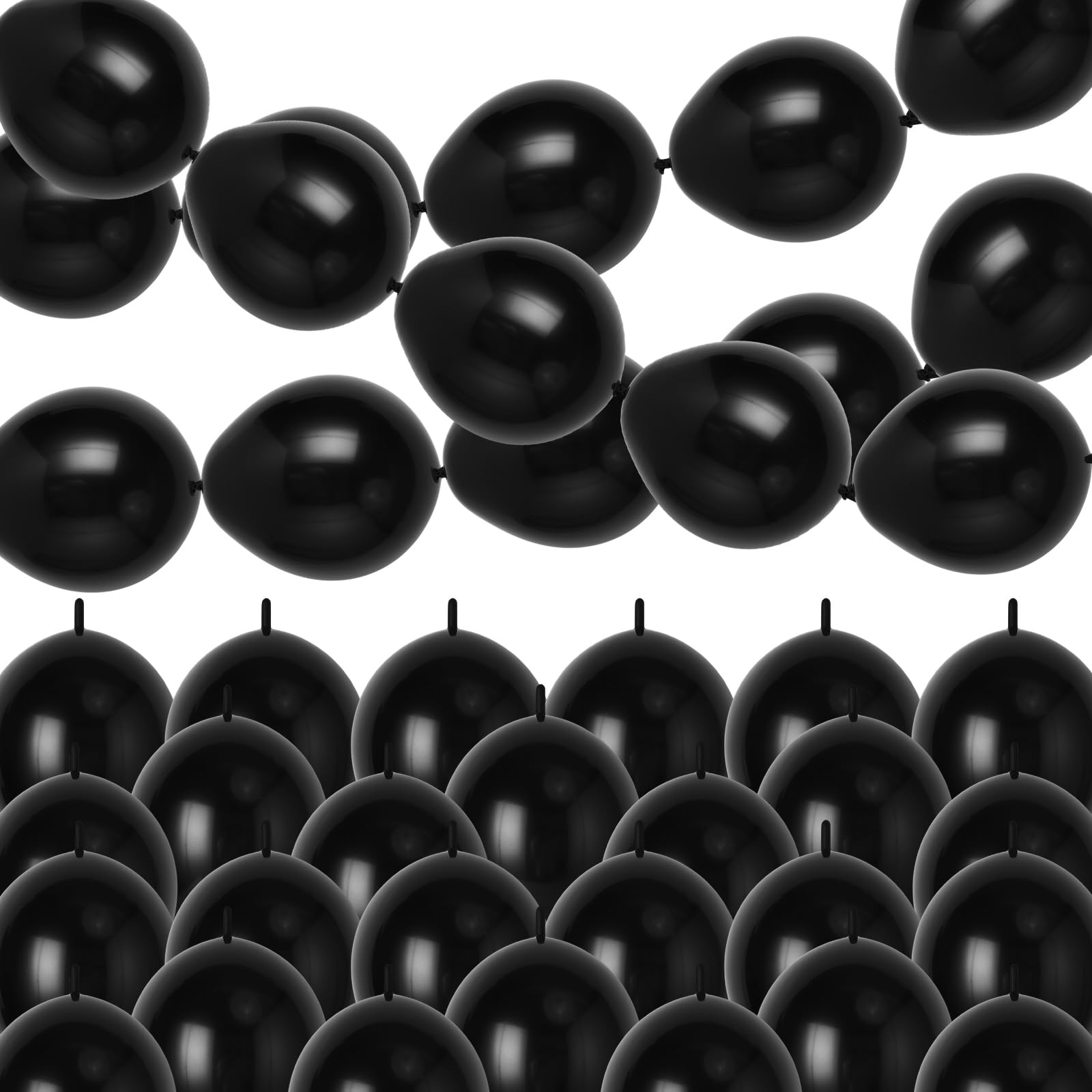 Photo 1 of 100 Pcs Black Link Balloons, 6 Inch Quick Linking Latex Balloon, Chain Balloons Black Latex Balloon with Tails for Birthday Wedding Party Decorations