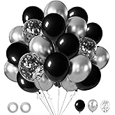 LuhcXbs Black Silver Confetti Balloons, 50pcs 12-inch, Unisex Adults, Party, General Celebration, Black Silver, Round, Versatile, Self Sealing, Latex, 1 Count